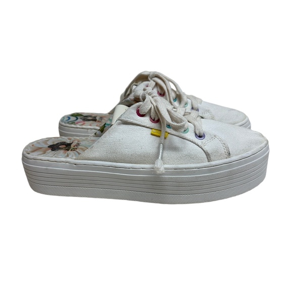 FARM Rio Shoes - Farm Rio Sneakers White Platform Lace‎ Up Canvas Rainbow Tennis Mule Womens 38